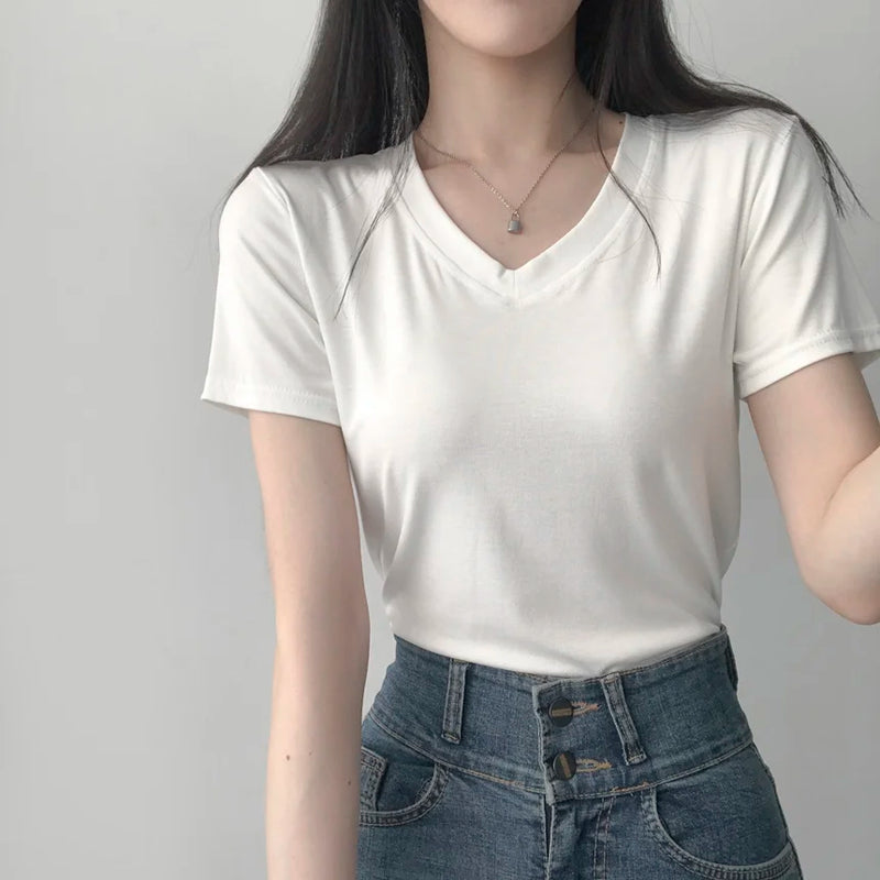 T-shirt Básica Feminina Top cropped malha canelada nozinho estiloso