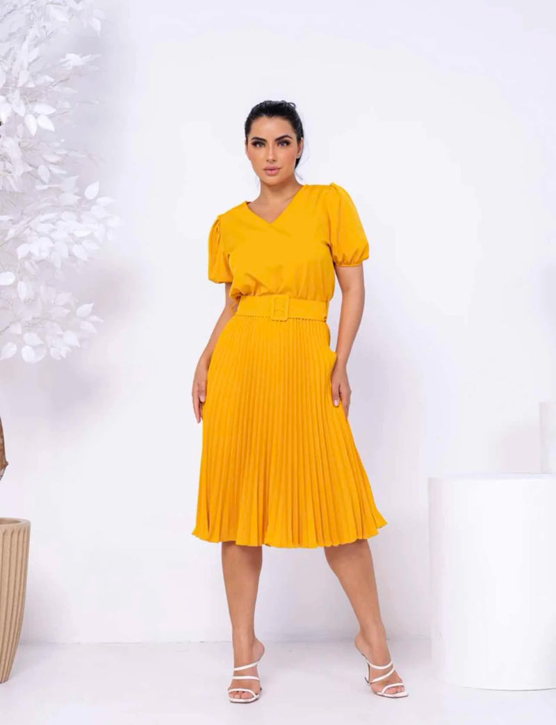 Lisa Midi Round Fashion Evangelic Pleated Dress With Belt-0001