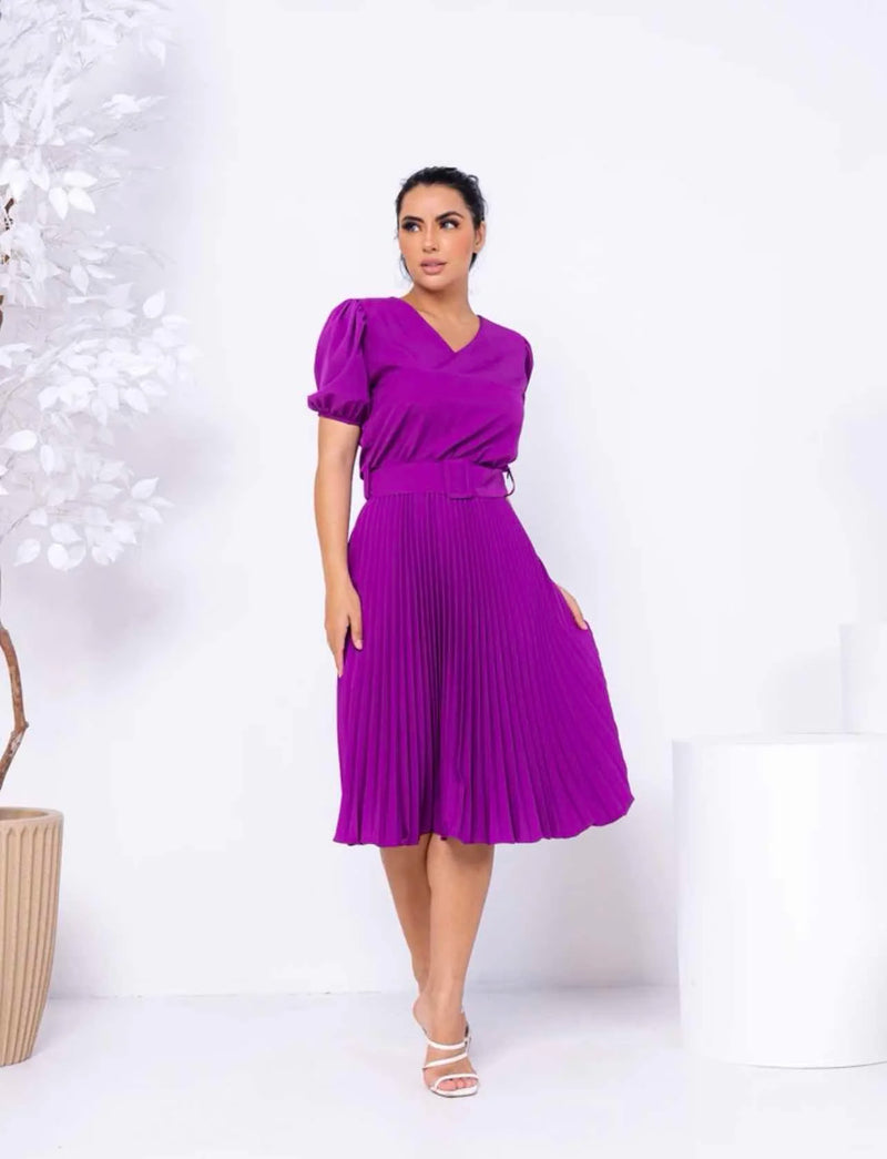 Lisa Midi Round Fashion Evangelic Pleated Dress With Belt-0001