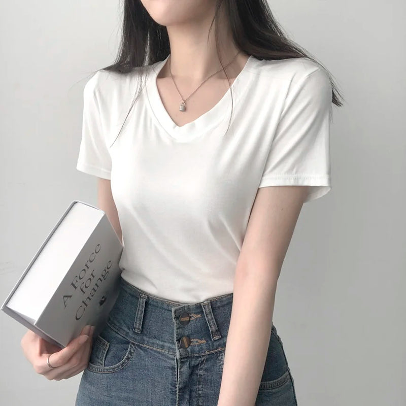 T-shirt Básica Feminina Top cropped malha canelada nozinho estiloso