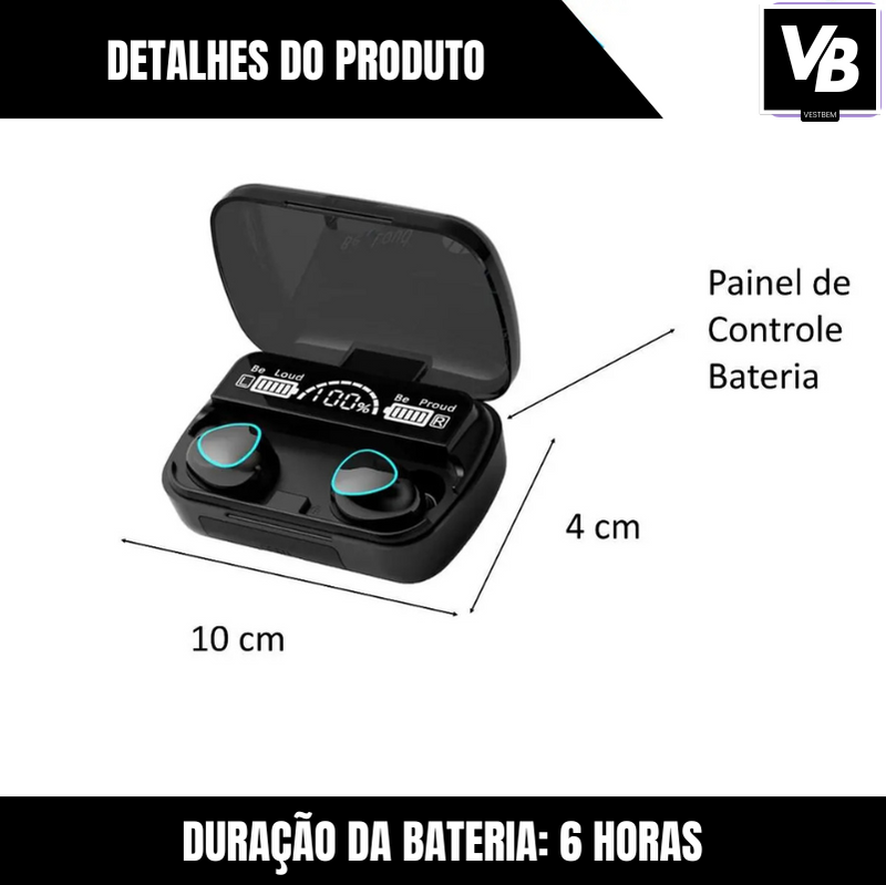 Fones de Ouvido M19 TWS Sem Fio Bluetooth à Prova d'água.