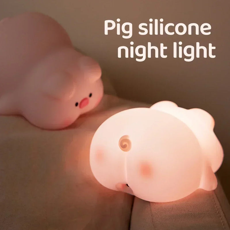 Rosa piggy night light bonito led silicone noite lâmpada atmosfera interior pat lâmpada decoração do quarto usb luz da noite das crianças presente