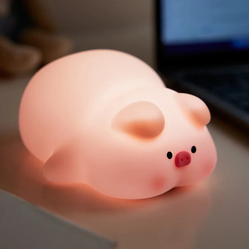 Rosa piggy night light bonito led silicone noite lâmpada atmosfera interior pat lâmpada decoração do quarto usb luz da noite das crianças presente