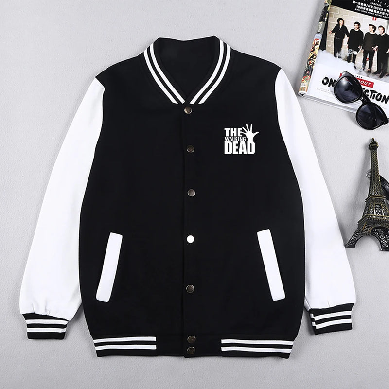 The Walking Dead Imprime Asas Jaquetas Masculinas Moda Roupas Casuais Soltas Uniforme de Beisebol Oversized S-5XL Rua Sportswear Homem
