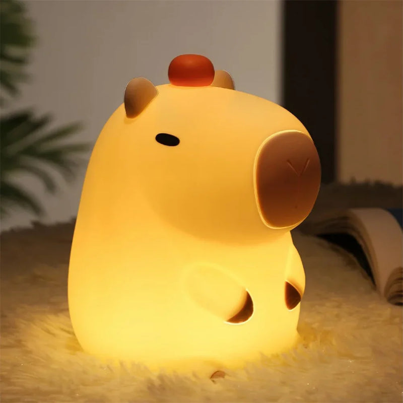 Capivara de silicone luzes noturnas portátil usb recarregável lâmpada controle toque animal com função temporização para decoração do quarto casa